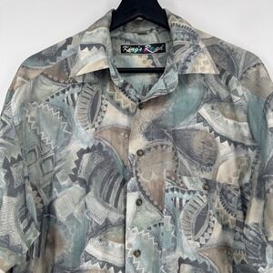 Kings Road Vintage 90s Abstract Geometric Print Button Down Shirt Men Medium